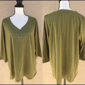 J JILL Women Top Tee Shirt Sz XL Mustard Green